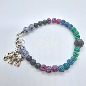 Handmade Multicolored Lava Bead Bracelet Elephant
